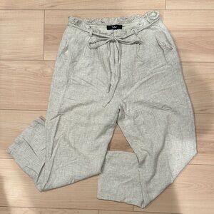 Lulu's Tie-Waist Linen Paper bag Straight leg Ankle Pants